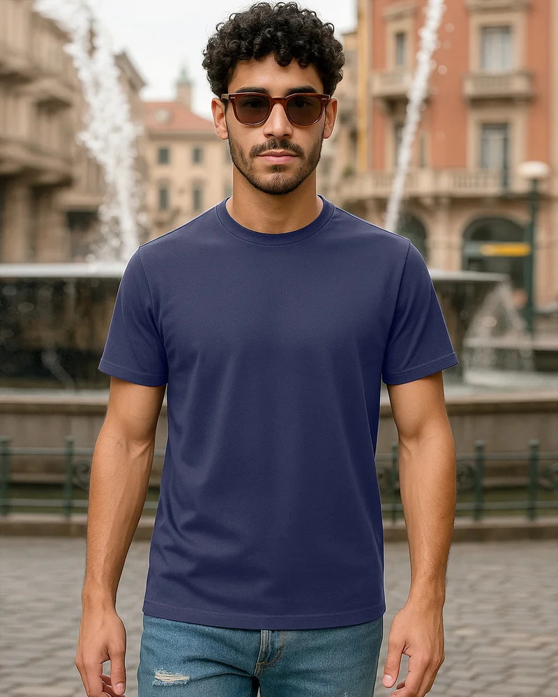 بيواكوف Plain Blue Solid Regular Fit Men's T-shirt